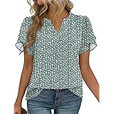 Zeagoo Womens Dressy Casual Shirts Short Sleeve V Neck Work Blouse Business Casual Summer Chiffon Tops
