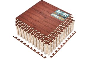Sorbus 96 Sq. Ft. Wood Grain Floor Tiles Foam Mat EVA Interlocking Mats Tile 3/8-Inch Thick Flooring Wood Puzzle Exercise Mat