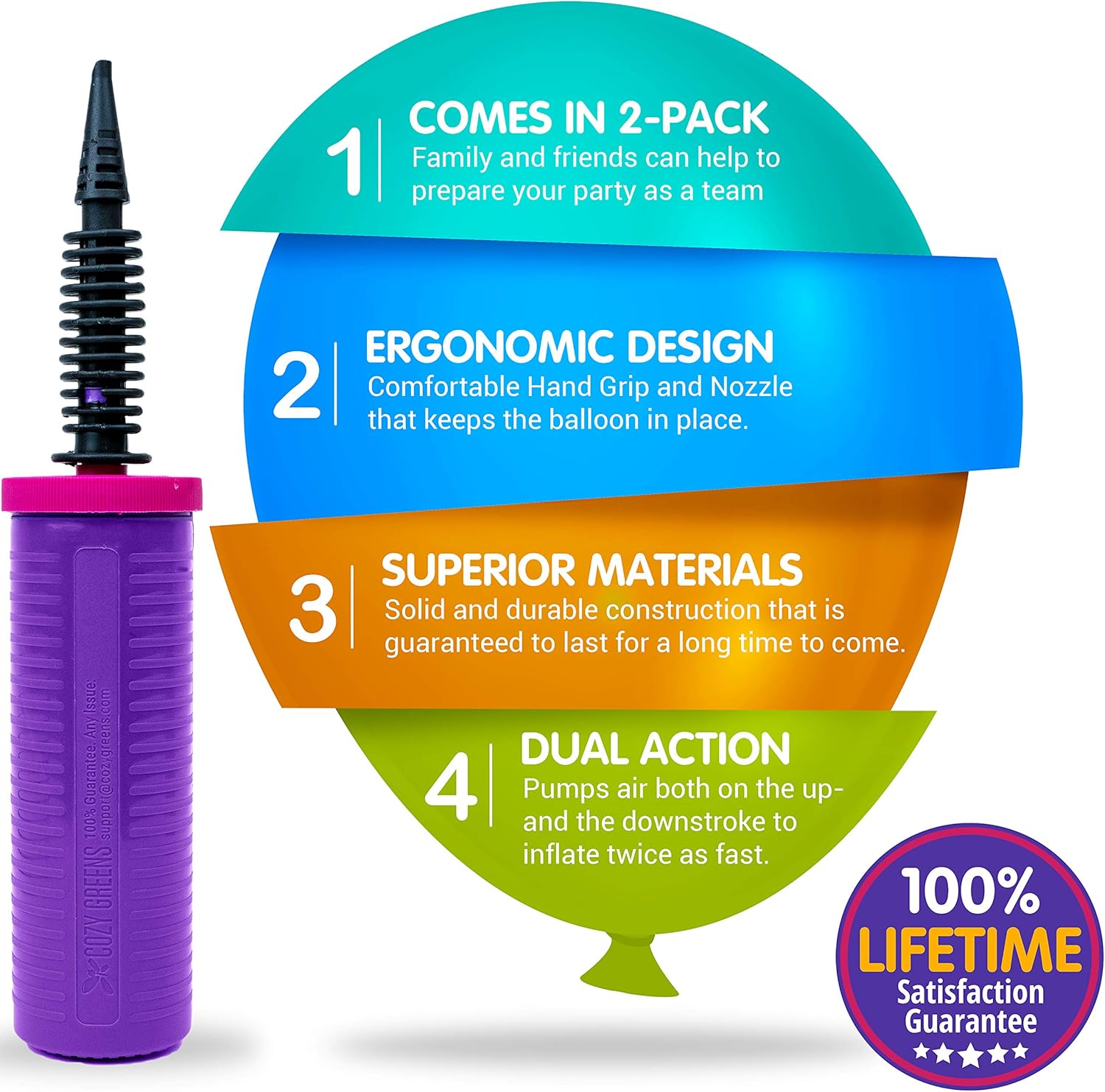 Balloon Pump Hand Held, Inflator Air Pump for Balloons - 2Way Dual Action, 2Pack: Friends can Help - Easy to Use, 100% Lifetime Satisfaction Guarantee - Sturdy Ballon Inflator Pump: Toys & Games