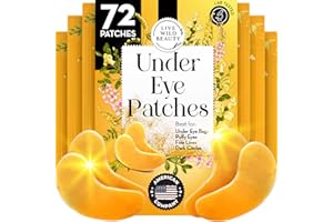 Live Wild Beauty Under Eye Patches (72 Patches) for Puffy Eyes and Dark Circles with Pure Collagen, 24K Gold Eye Gel Pad Masks for Reducing Eye Bags, Puffy Dark Circles, Wrinkles, and Fine Lines