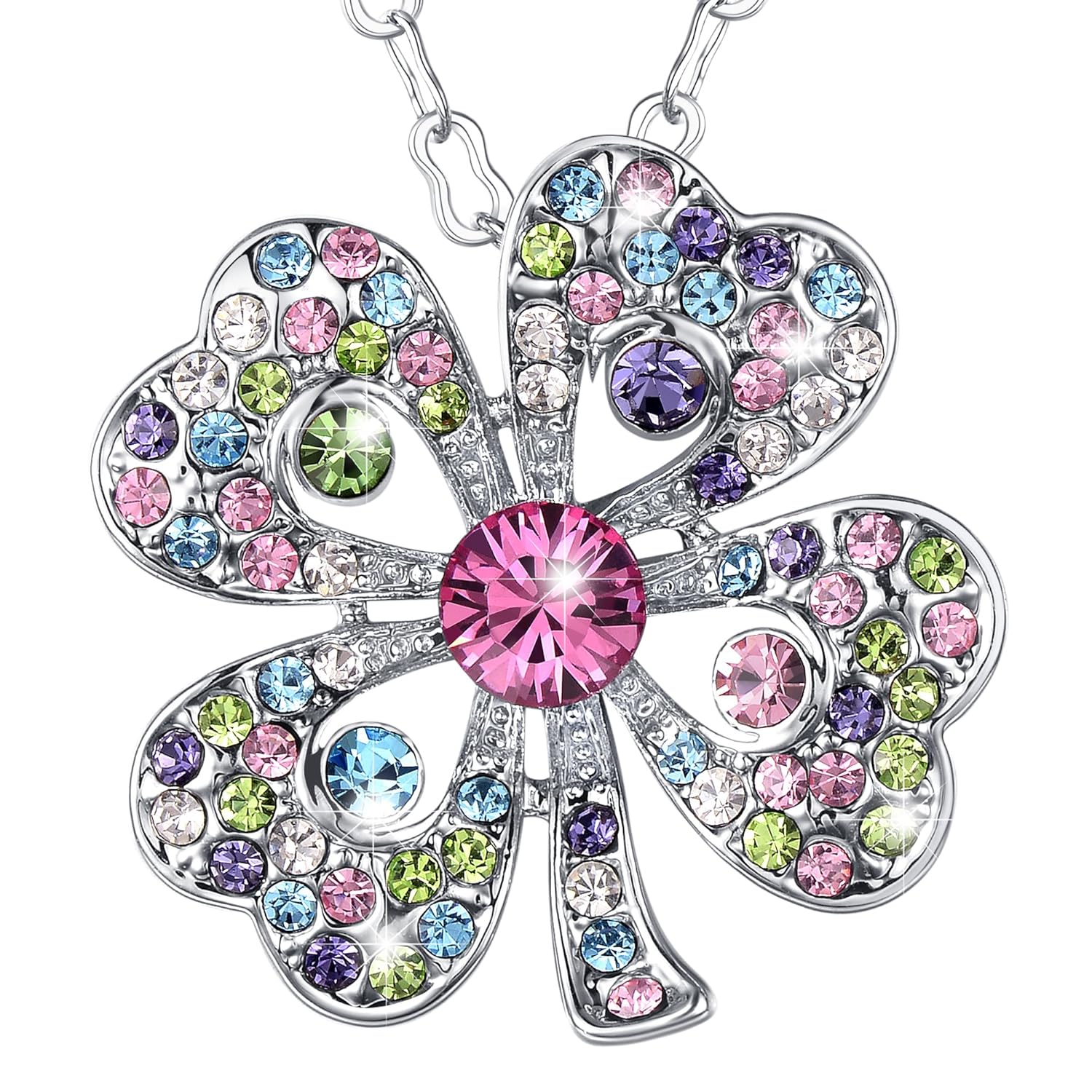 MARENJA Regalos Navidad Collar Mujer de Moda Colgante Flor Trebol de Cristal