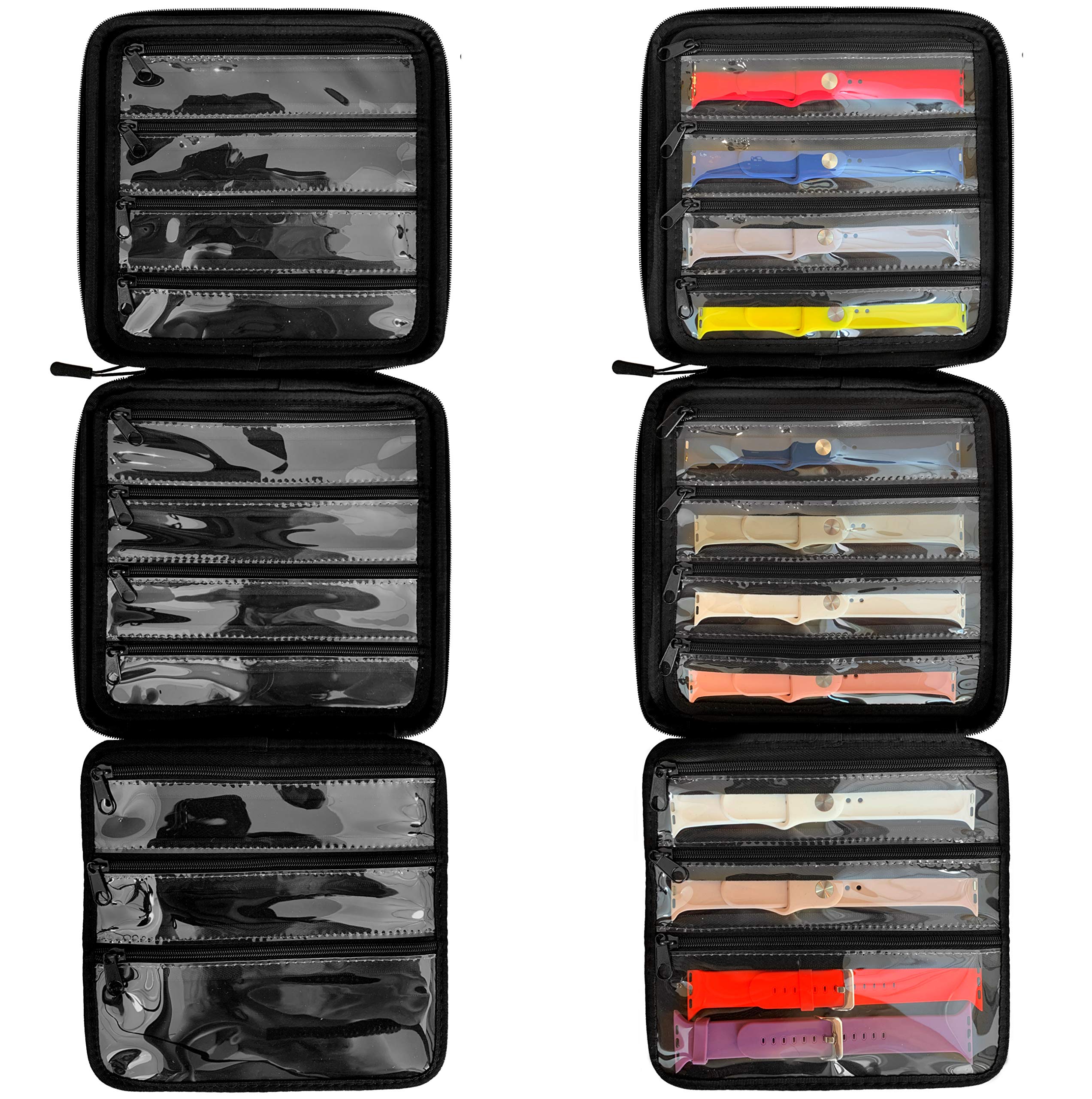 Zero Mass Travel Carrying Case/Folder, Organizer for Apple Watch Bands, Smart Watch Bands, Stores 12-24 Straps, Extra Pocket for Additional Storage (Black)