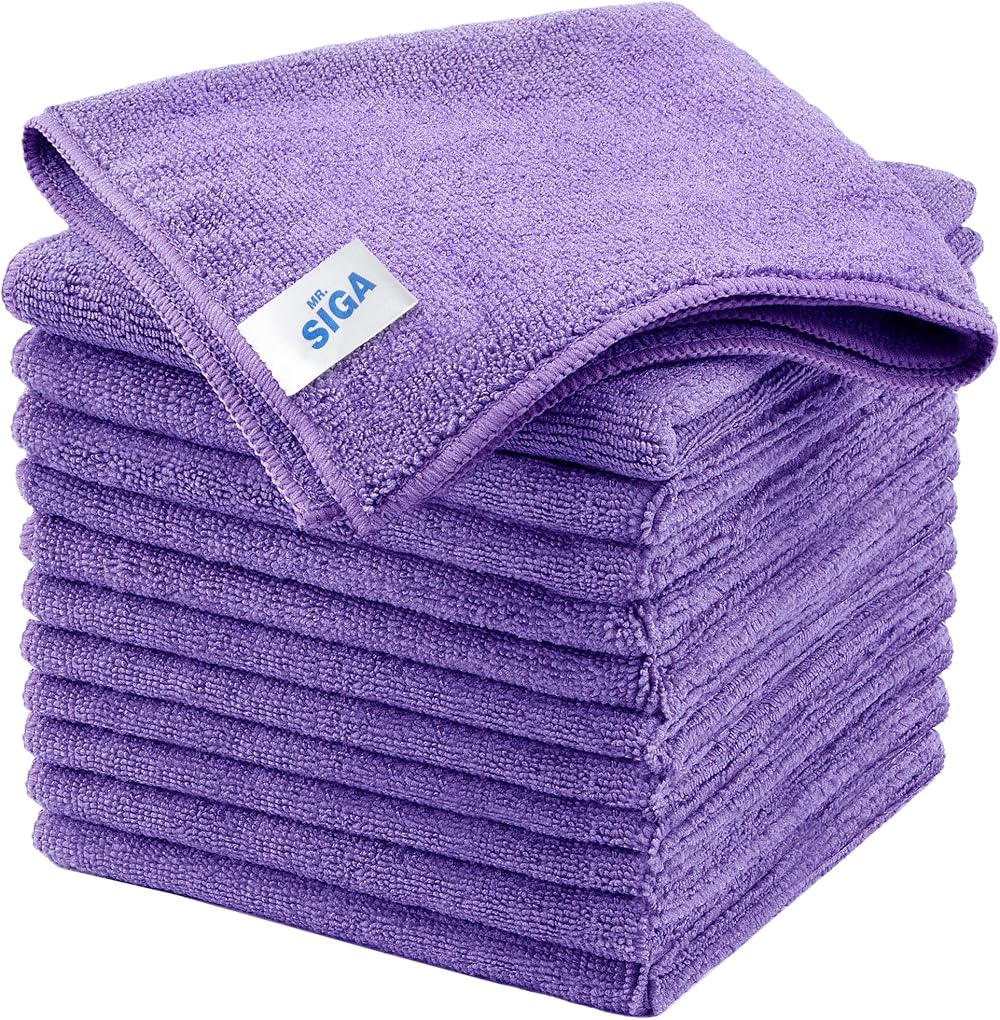 MR.SIGA Microfiber Cleaning Cloths 12 Pack 32x32 cm Purple All-Purpose Towels