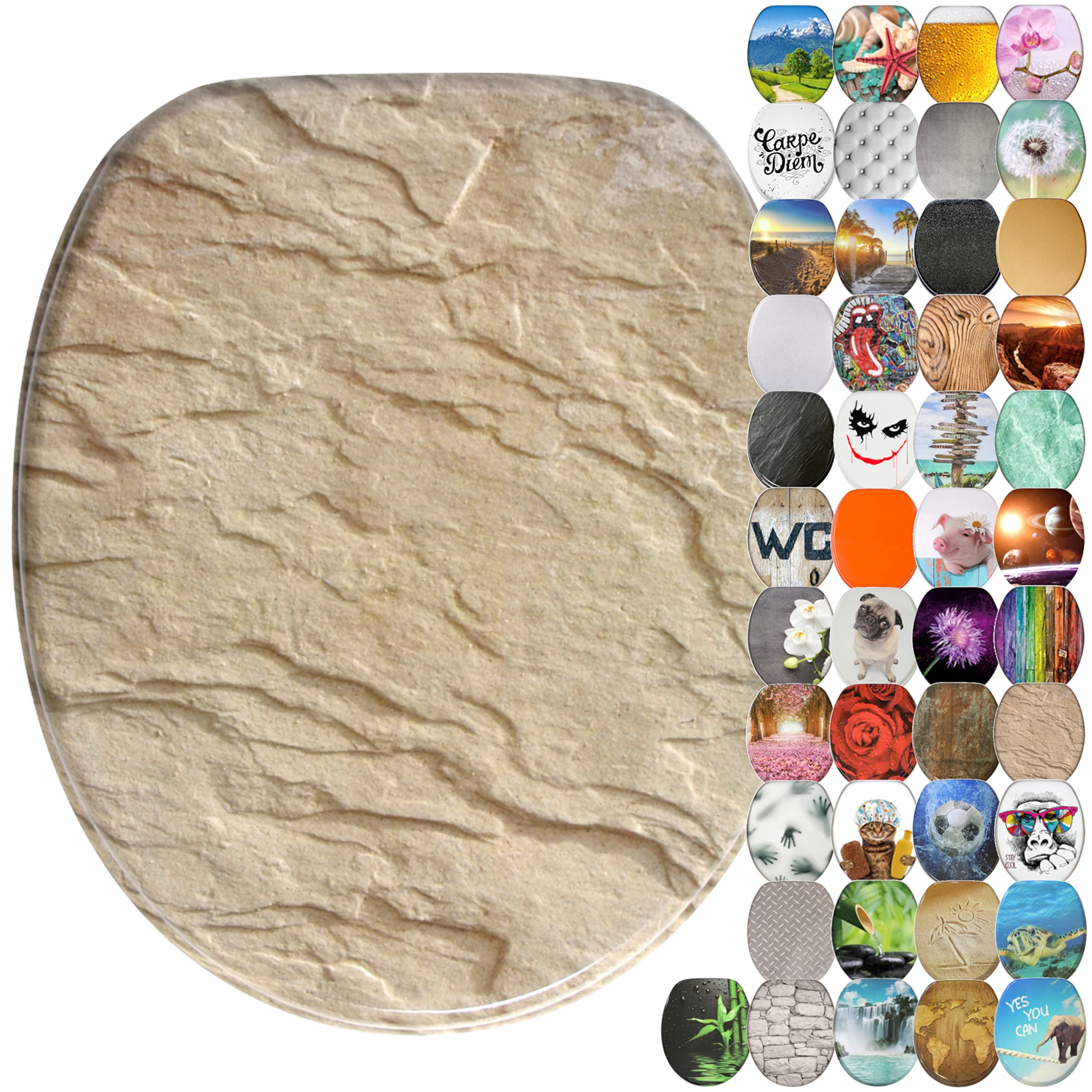 Sanilo Soft Close Toilet Seat, Wide Choice of New Toilet Seats, Stable Hinges, Easy to Mount (Sand Stone)