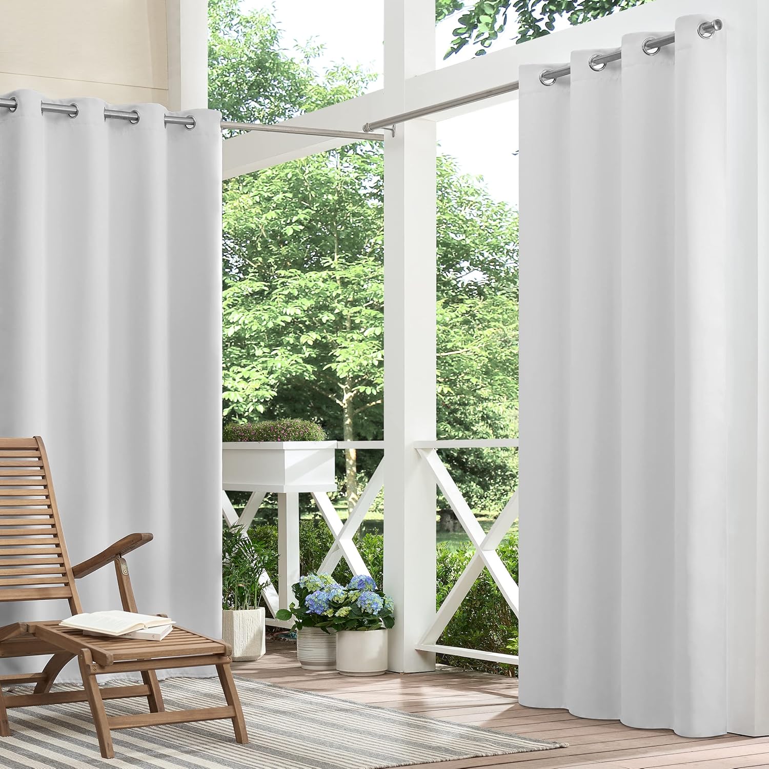 Outdoor Curtains - ECLIPSE Bradford Thermal Insulated Blackout Waterproof Grommet Curtain for Outdoor or Patio (1 Panel), 52 in x 95 in, Silver White
