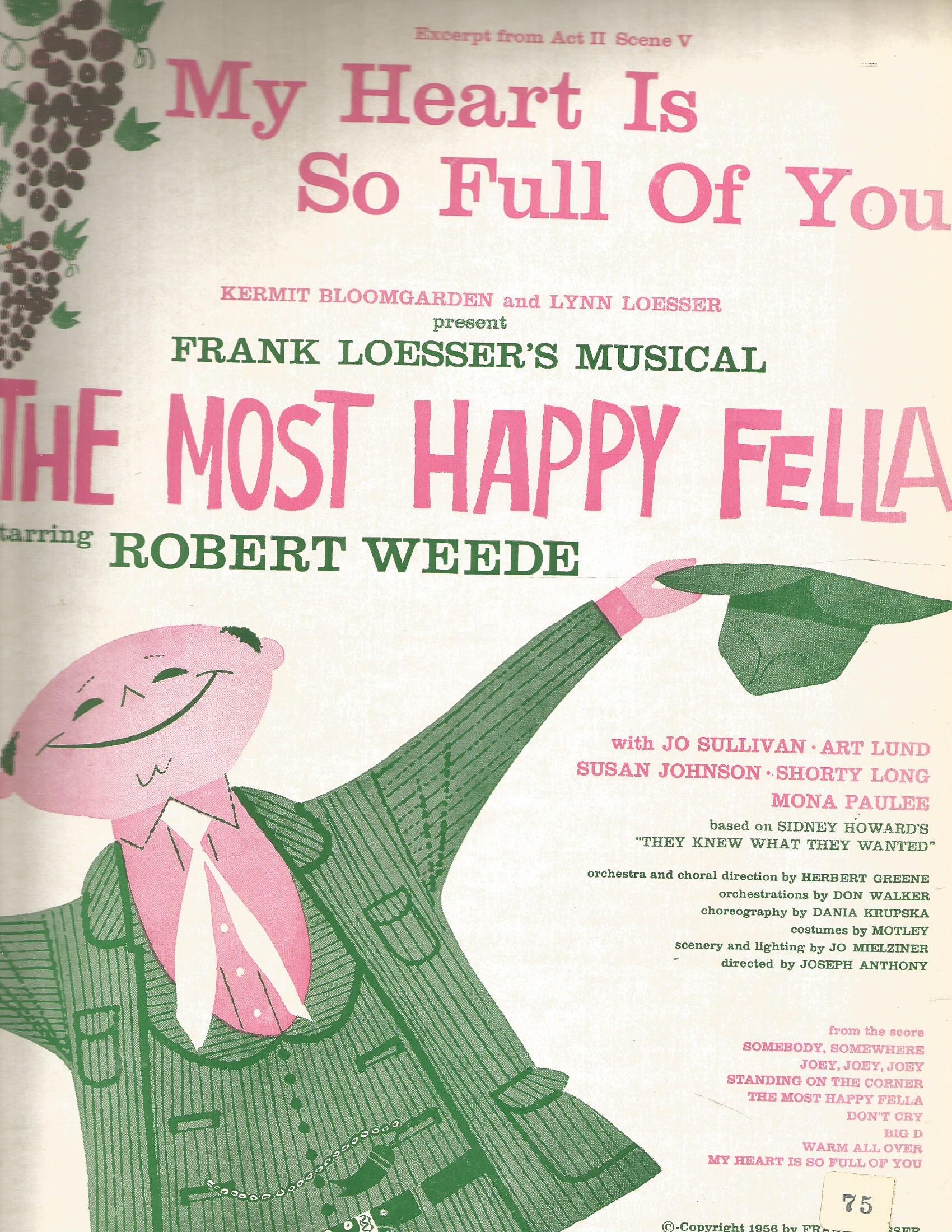 My Heart Is So Full Of You Sheet Music The Most Happy Fella Starring Robert Weede Loesser Frank Amazon Com Books