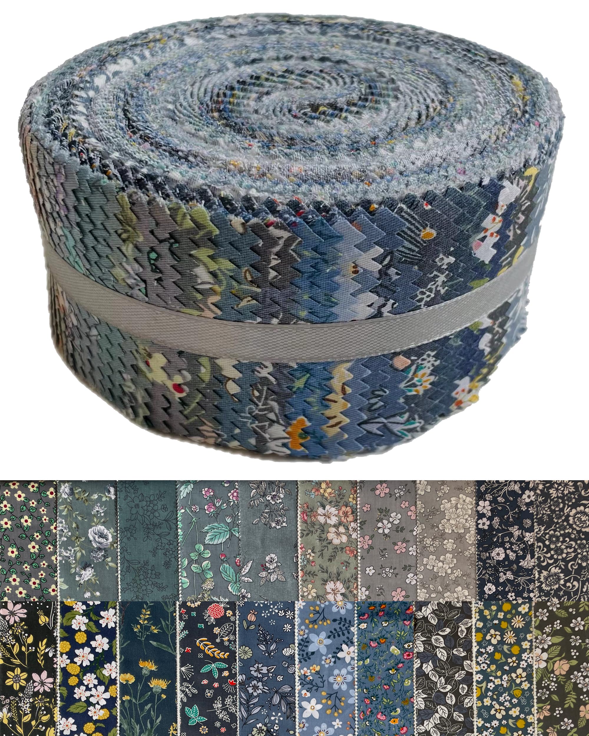 Jelly Roll Fabric 100% Cotton Quilting Fabric, 40 Pre-Cut Strips (2.5 x 44 Inch) for Quilting and Sewing - 20 Assorted Floral Prints- Londen Sky