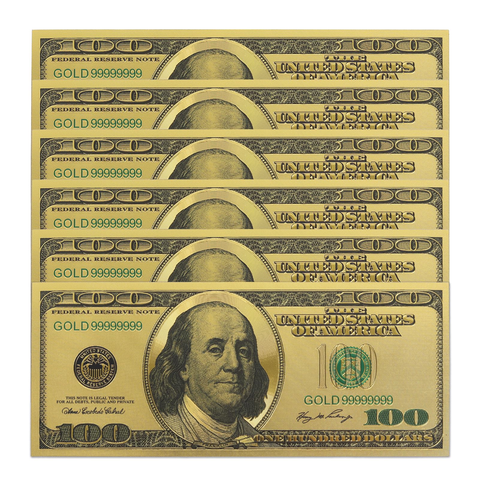 Gold Dollar Bill - $100 Collectible Banknotes for Bookmarks, Decoration ($100 (Set of 6))
