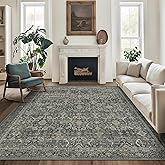 BESBLEE 8X10 Area Rugs Machine Washable Rugs for Living Room, Vintage Boho Large Rugs for Bedroom Dining Room, Non Slip Indoor Soft Distressed Lightweight Thin Low Pile Carpet, Deep