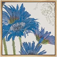 SIGNWIN Framed Canvas Wall Art Blue Gerbera Daisy with Yellow Background Floral Flower Oil Painting Impressionism Modern Closeup Expressive for Living Room, Bedroom, Office - 16