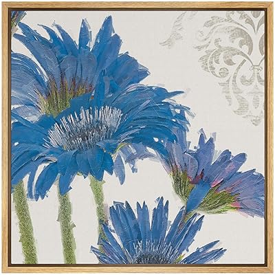 SIGNWIN Framed Canvas Wall Art Blue Gerbera Daisy...