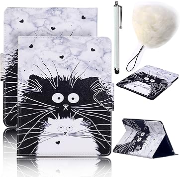 Vandot Pu Cuir Housse Pour Galaxy Tab A6 101 Cartoon Motif Chat Noir Et Chat Blanc Coque 2 En 1 étui Avec Stand Support Et Fente Pour Carte De