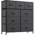 YITAHOME Dresser with 9 Drawers - Fabric Storage Tower, Tall Chest Organizer Unit for Living Room, Entryway with Sturdy Steel Frame, Wooden Top, Black Grey