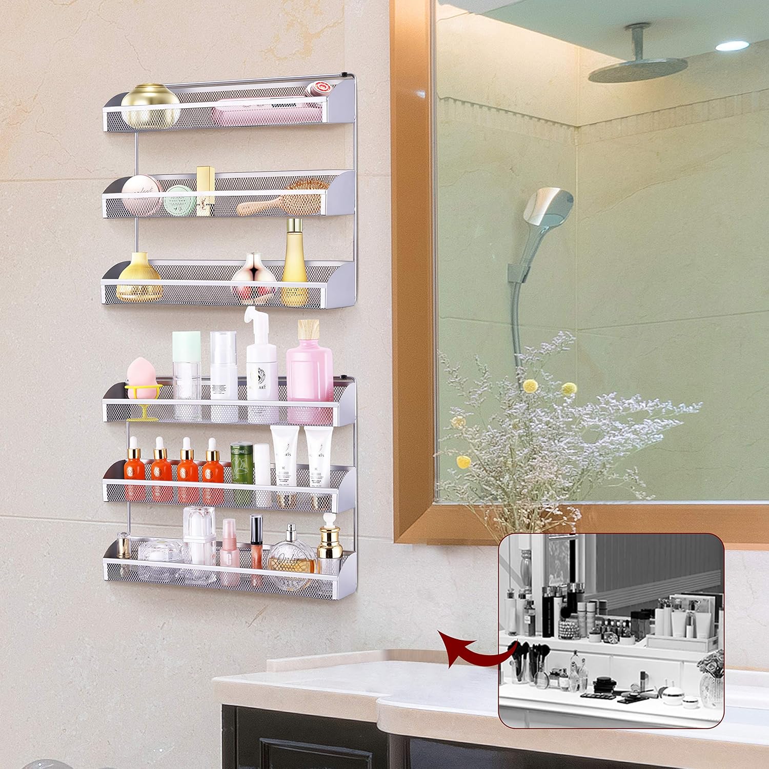 2 Pack- Simple Trending 3 Tier Spice Rack Organizer, Wall Mounted Spice Shelf Storage Holder for Kitchen Cabinet Pantry Door, Silver: Kitchen & Dining