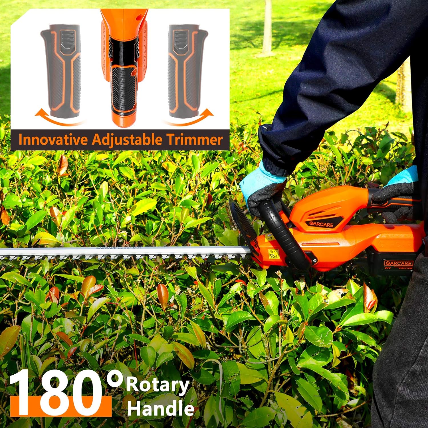 GARCARE Cordless Electric Hedge Trimmer 20V 4.0A Battery Lightweight