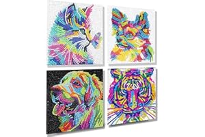 AyuqEjus Diamond Art Kits for Kids,4 Pack Diamond Art for Kids, Arts & Crafts for Kids Ages 8-12,Gem Art 5.9" X 5.9" (Cat Tiger Dog)
