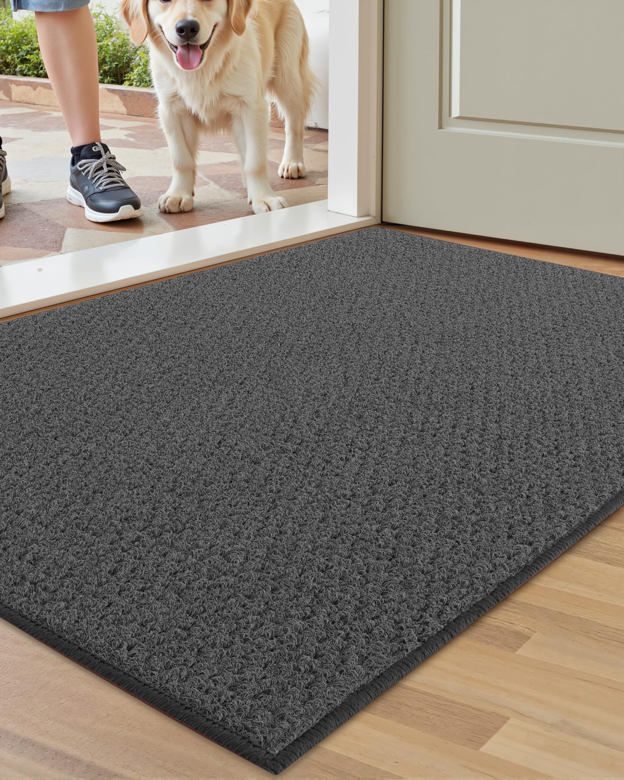 Photo 1 of Color&Geometry Large Double Door Mat, 24"x43" Non Slip Front Door Mat Indoor Entrance, Dirt Trapper Washable Indoor Outdoor Rugs Entry Rugs for Inside House, Grey (Rolled-up NO Creases)