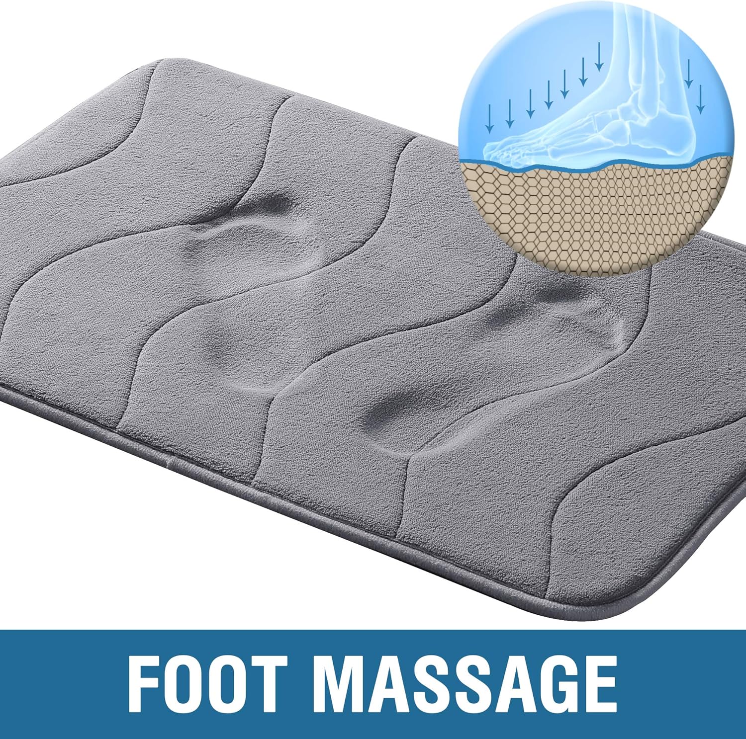 Memory Foam Coral Fleece Non Slip Bathroom Mat, Super Soft Microfiber Bath Mat Machine Washable Bath Rugs Super Absorbent Thick and Durable Bath Rugs 17W X 24L Inches (Gray Waved Pattern): Home & Kitchen