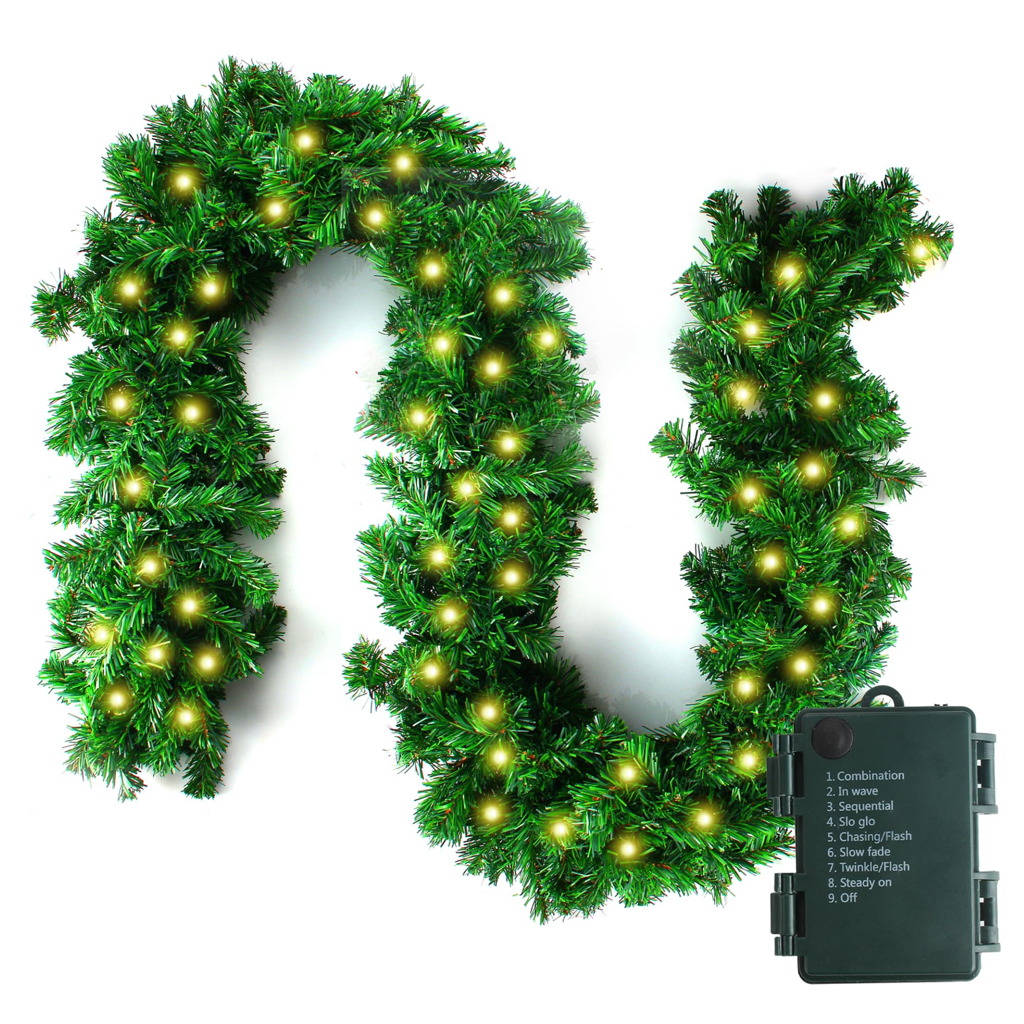 Photo 1 of 10ft Pre- Christmas Garland with 50 LED Lights, Battery Operated with Timer, Lush Artificial Xmas Greenery for Indoor & Outdoor Holiday Decoration, Green