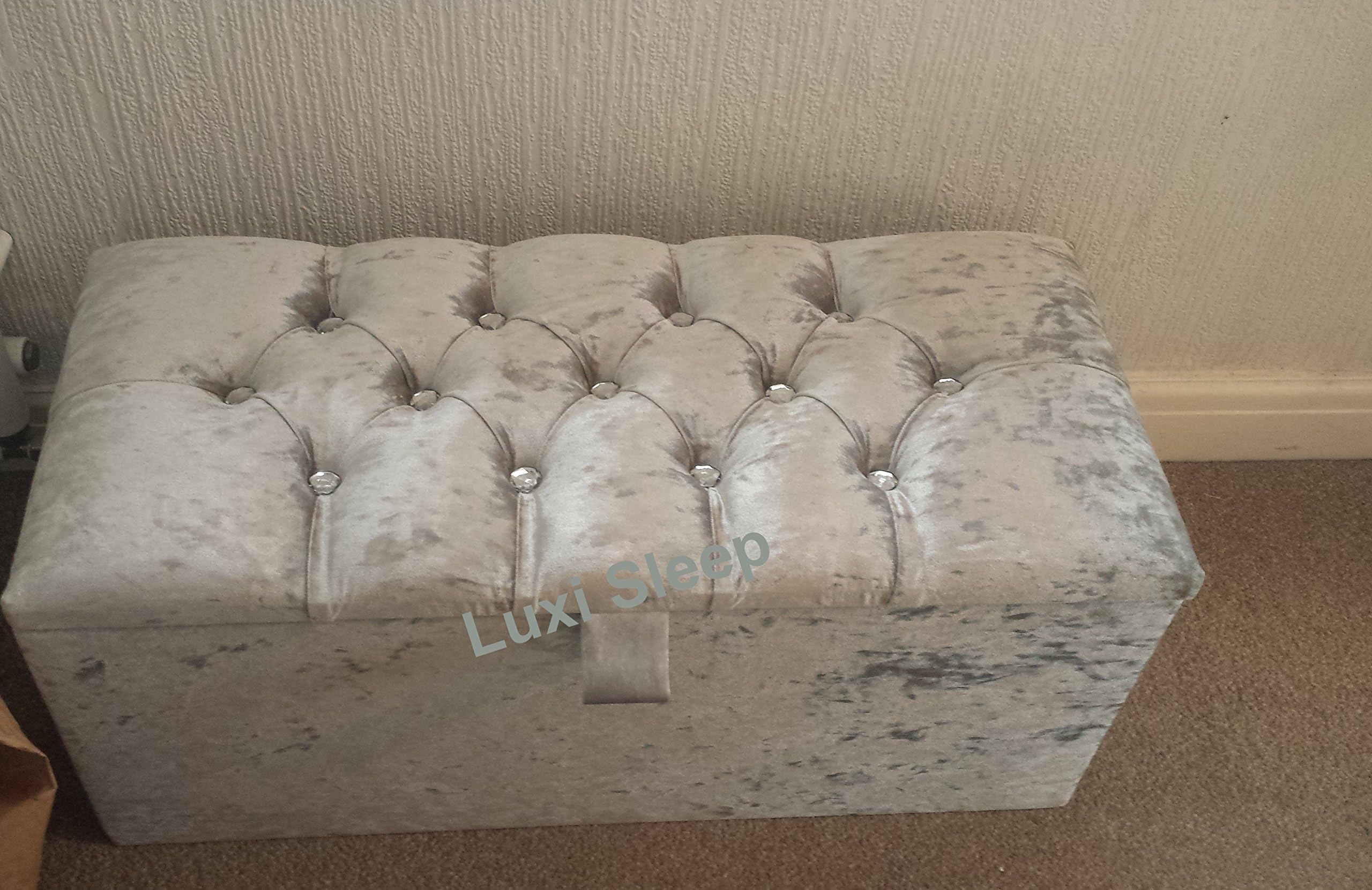 luxisleepltd Colchester Ottoman Crushed Velvet,Diamante Ottoman Toy Storage Blanket Box Many Colours in Stock (Width 30'' x Depth 13'' x Hieght 13'’, WHITE)