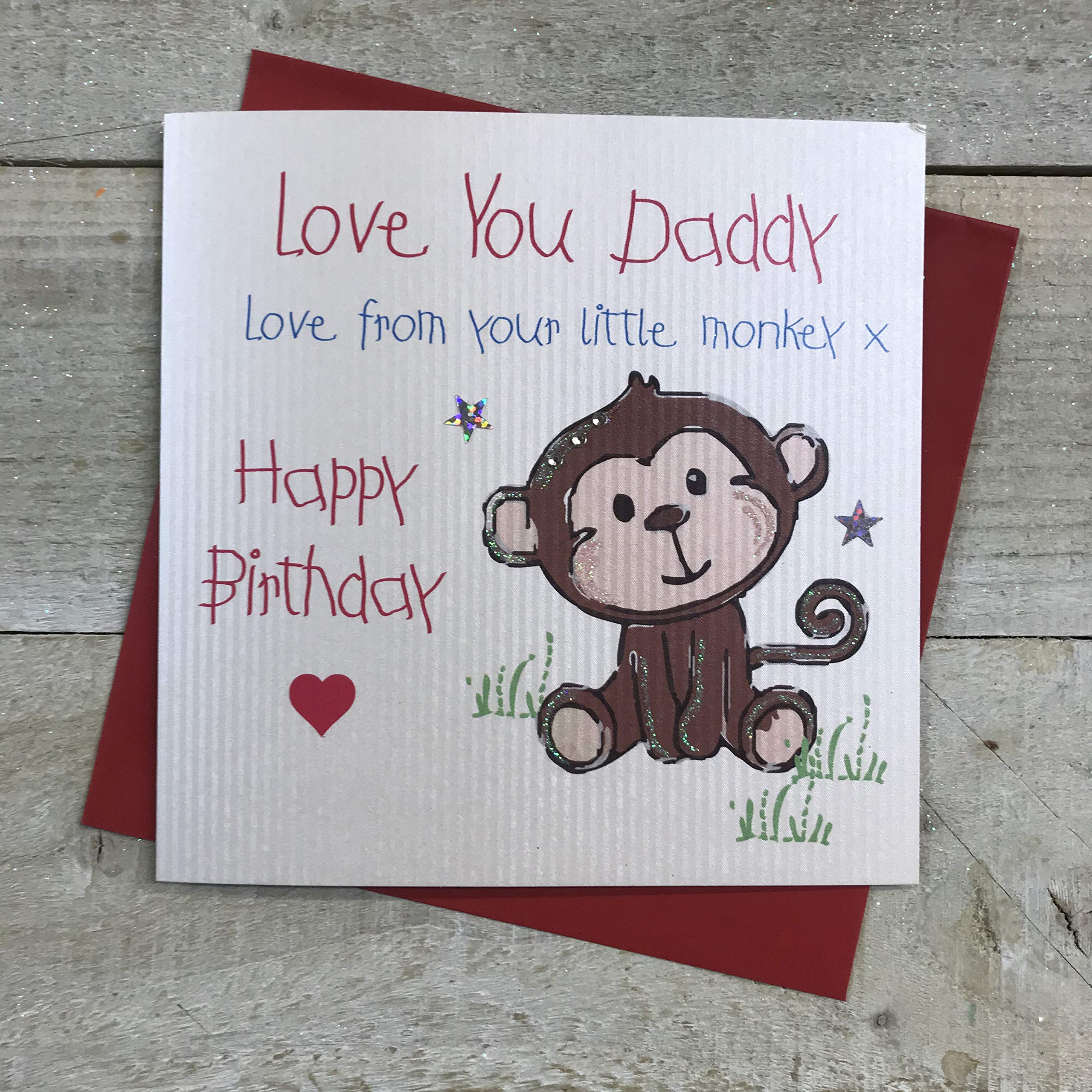 White Cotton Cards "Monkey Love You Daddy Love from Your Little Monkey Happy Birthday" Handmade Birthday Card - Red, SB72