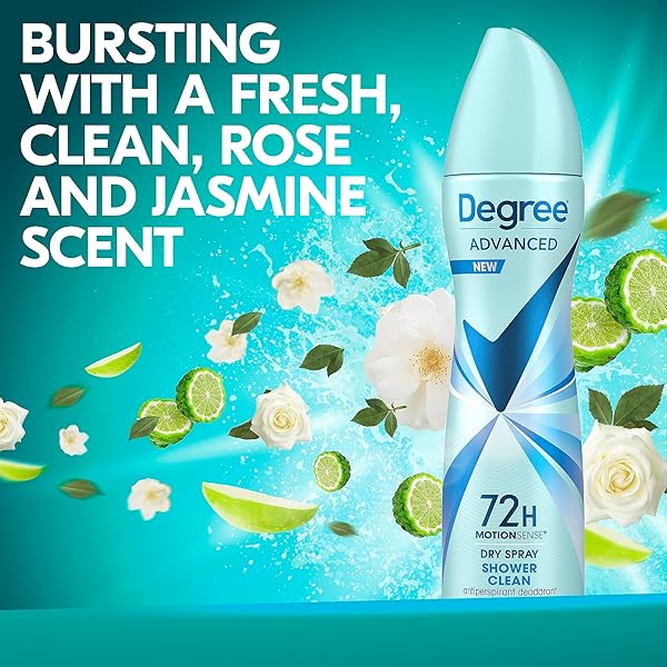 DEGREE ADVANCED ANTIPERSPIRANT DEODORANT DRY SPRAY SHOWER CLEAN 72-HOUR SWEAT AND ODOR PROTECTION SPRAY ANTIPERSPIRANT FOR WOMEN WITH MOTIONSENSE TECHNOLOGY 3.8 OZ