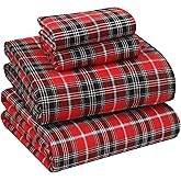 RUVANTI Flannel Sheets Full Size - 100% Cotton Double Brushed Bed Sheets Set, Deep Pockets 16 Inches, All Seasons Breathable & Extra Soft Full Sheets, Warm & Cozy, 4 Piece, Red Plaid