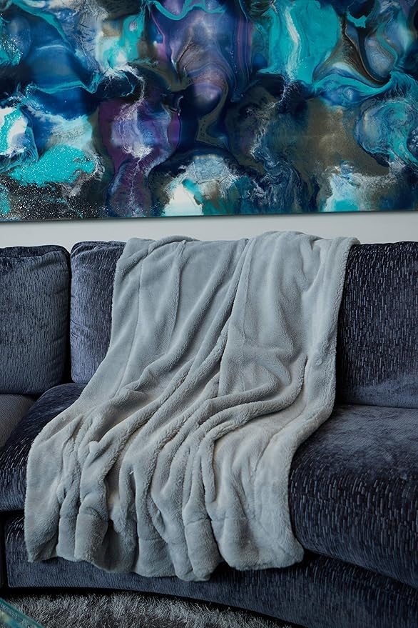Amazon Com Celebrity Home Decorative Oversized Luxury Throw Vegan Faux Rabbit Fur Blanket For Couch And Bed 380 Gsm 50 In X 60 In Silver Kitchen Dining