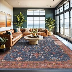 Boho Navy Blue 10x14 Area Rug for Living