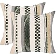 Tosleo Boho Throw Pillow Covers 18x18 Inch Set Of 2 Brown And Orange Striped Chenille Pillowcases With Soft Plush Square Decorative Cushion Covers For Sofa Couch Bed Living Room Farmhouse Decor