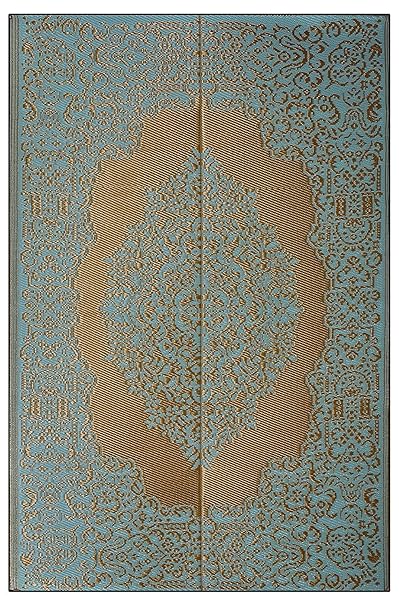 Sapana Mats Istanbul - Fair Aqua & Golden Plastic Floor Mat Plastic Chatai (4 X 6) Medium