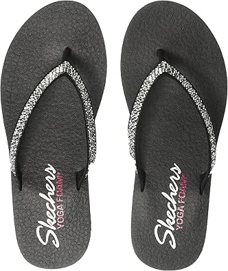 Amazon.com | Skechers Women's Meditation-Perfect 10-Square Rhinestone Embellished Thong Flip 