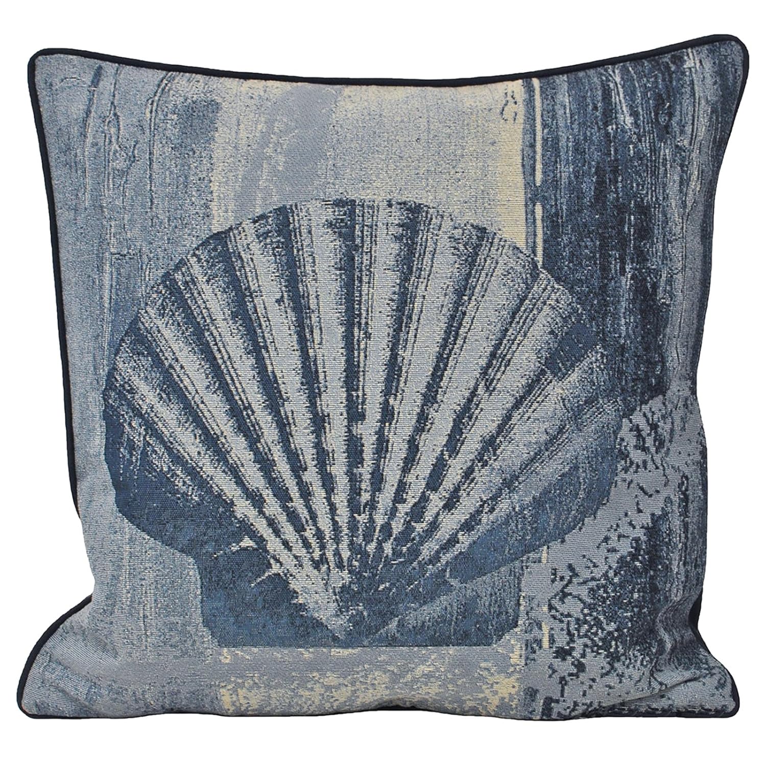 Nautical Theme Seaside Tapestry Cushion Cover In Navy Blue 18" X 18
