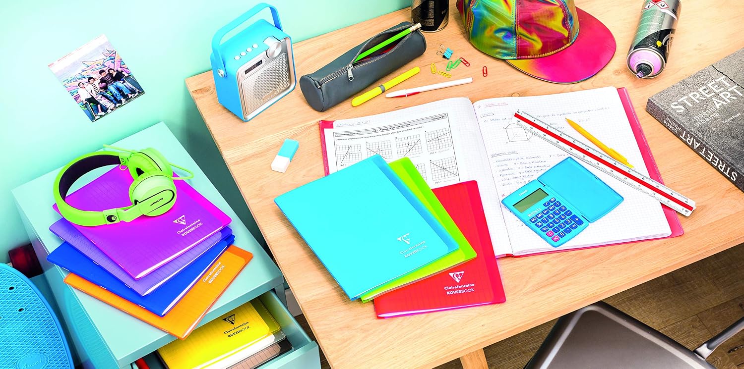 Clairefontaine 984450AMZC Koverbook Polypropylene Cover 48 Pages 24 x 32 cm Large Squares, Pack of 5 (Blue, Green, Red - Image 3