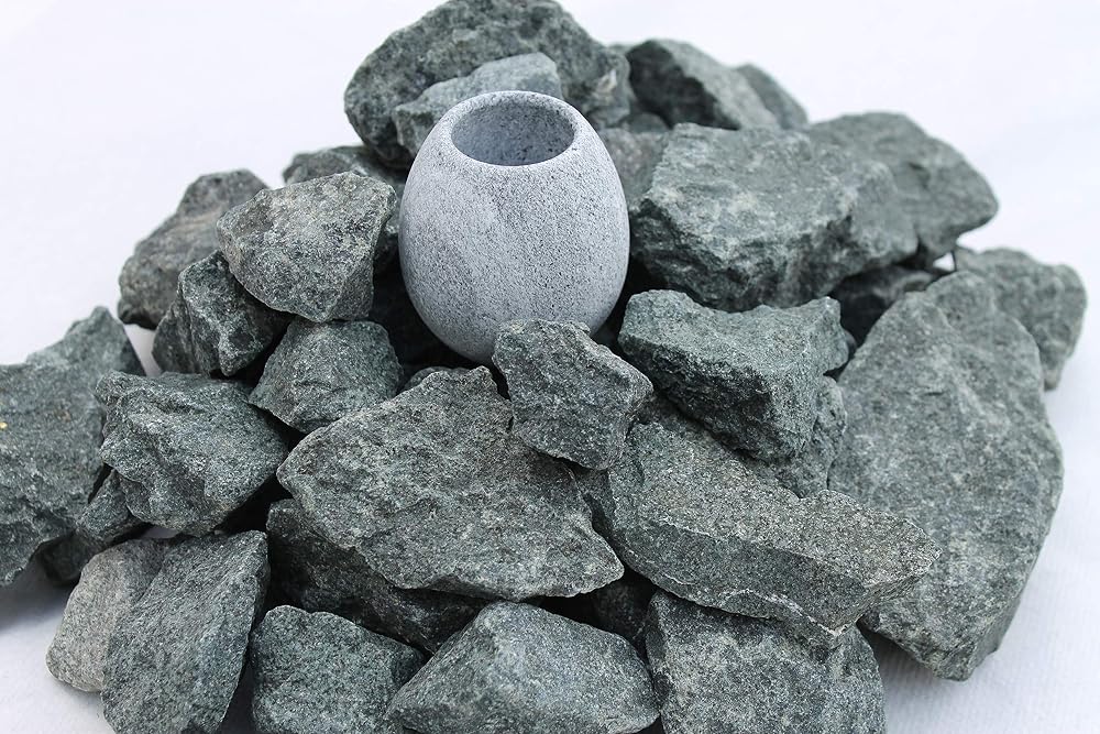 Doubleyou Diabas Sauna Stones 23-56 mm + Sauna Cup Set for Wellness