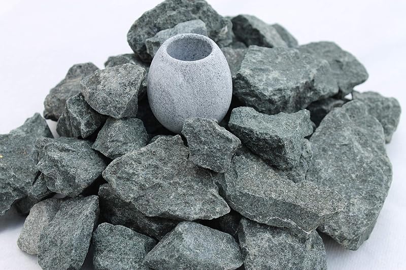 Doubleyou Diabas Sauna Stones 23-56 mm + Sauna Cup Set for Wellness