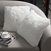 NordECO HOME Luxury Soft Faux Fur Fleece Cushion Cover Pillowcase Decorative Throw Pillows Covers, No Pillow Insert, 24" x 24" Inch, White, 2 Pack