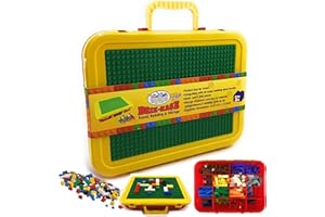 Matty's Toy Stop Brik-Kase 2-GO 13" Travel, Building, Storage & Organizer Container Case with Building Plate Lid (Holds Approx 1,500pcs) - Compatible with All Major Brands (Red, Green & Yellow)