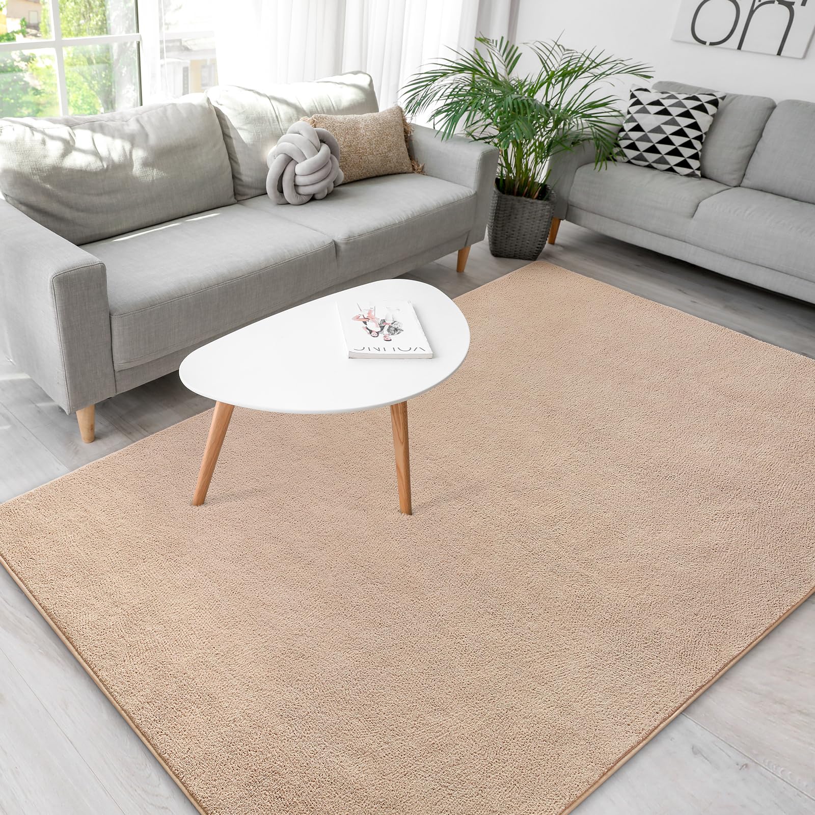 Photo 1 of B BENRON Washable Rugs for Living Room Minimalist Area Rugs 4x6 Soft Throw Rugs for Bedroom Thickened Memory-Foam Rugs for Dorm Nursery Kids Room Kitchen Apartment Floor Carpet, Beige