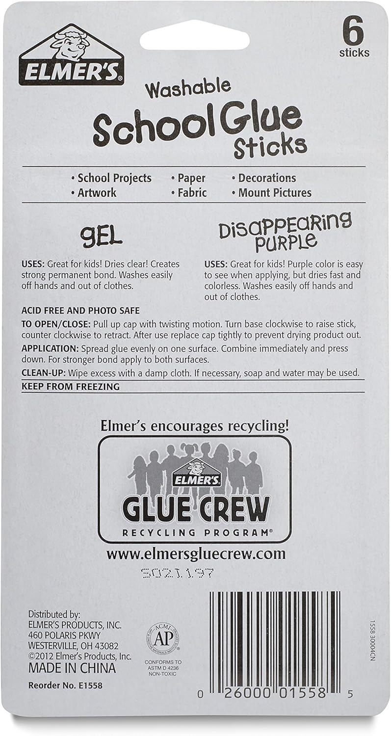 Elmer's Washable School Glue, Gel & Disappearing Purple, 6 Pack : Office Products
