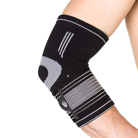 Fixierbare Ellenbogenbandage für Damen & Herren | schwarz-grau | S/M | Erhöhter Schutz & mehr Leistung durch einstellbare Kom