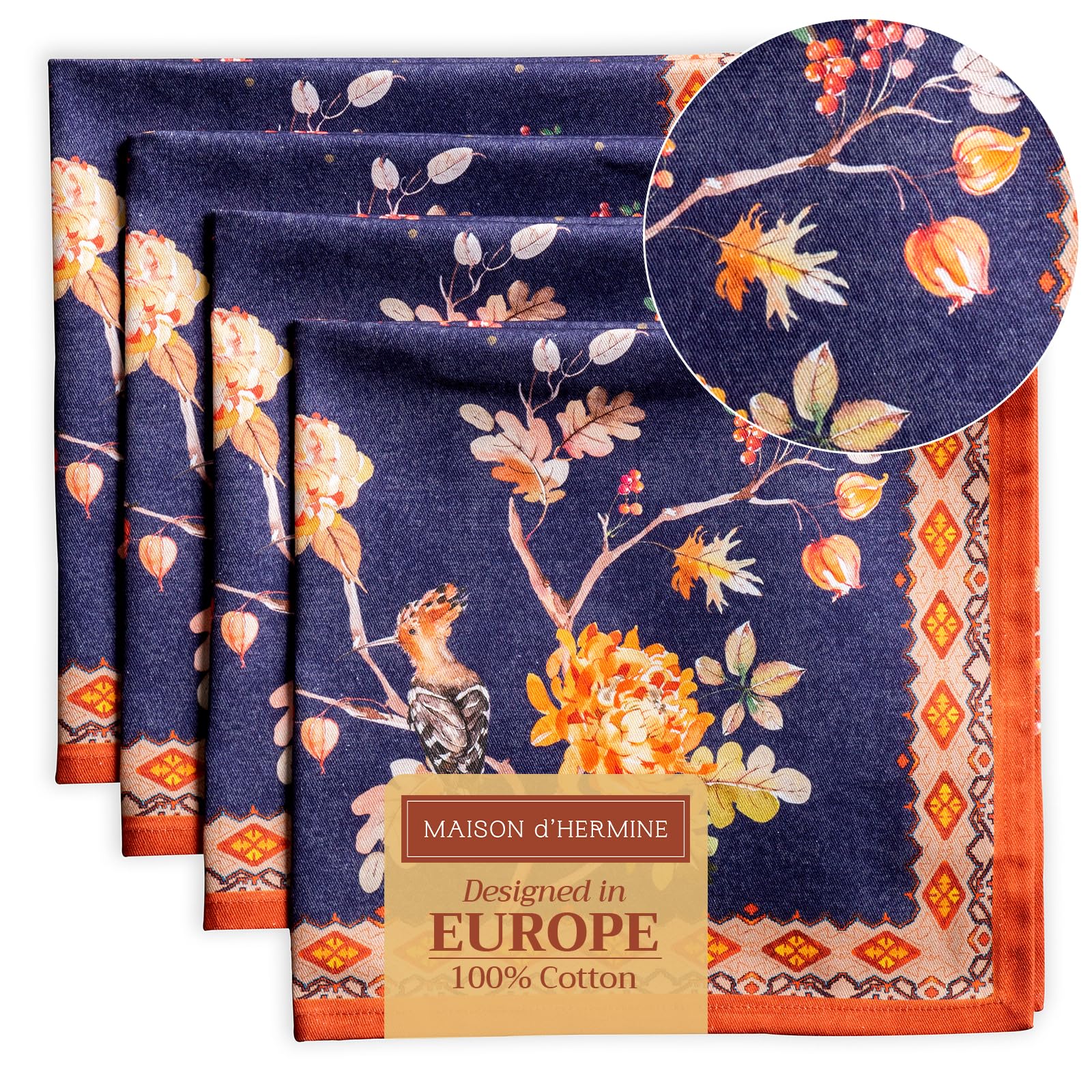 Photo 1 of Maison d' Hermine Cloth Napkins Set of 4 100% Cotton for Thanksgiving Decorations Everyday Reusable Square Fall Napkins Cloth Washable Dinner Party Wedding (Kelim - Infinity, 20"x20")