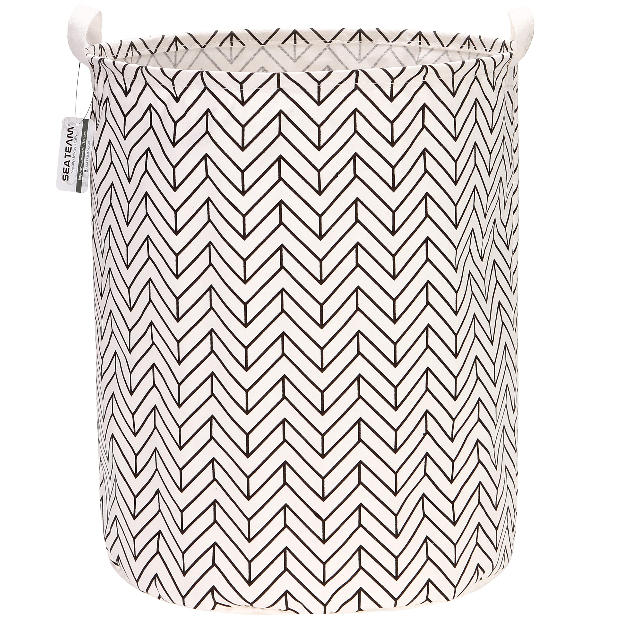 Sea Team Ramie Cotton Fabric Foldable Laundry Basket with Waterproof Coating Large Size 19.7 Inch Hessian Cylindrical Storage Basket with Stylish Arrow Black A Design — image 1