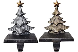 Lulu Decor, Cast Iron Christmas Tree Stocking Holders, Sold in Set of 2 Trees in Metallic Gold and Silver Finish, Beautiful, Heavy, Sturdy Stocking Hooks (Color Trees)