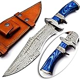 NOORAKI - 15″ Damascus Bowie Knife with Sheath | Hand Made Hunting Knife - Fixed Blade Long Bowie Knives - Ideal for Survival