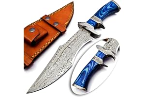NOORAKI - 15″ Damascus Bowie Knife with Sheath | Hand Made Hunting Knife - Fixed Blade Long Bowie Knives - Ideal for Survival