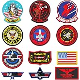 DFANG 12 PCS Top Gon Patches, Morale Pilot Iron on US Military Patch | Embroidered and US Flag Patches for Jackets Backpacks Caps Hats Bags Clothing Tactical for Backpacks Bundle