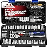 40 Pieces - EPAuto 1/4-Inch & 3/8-Inch Drive Socket Set with 72 Tooth Reversible Ratchet