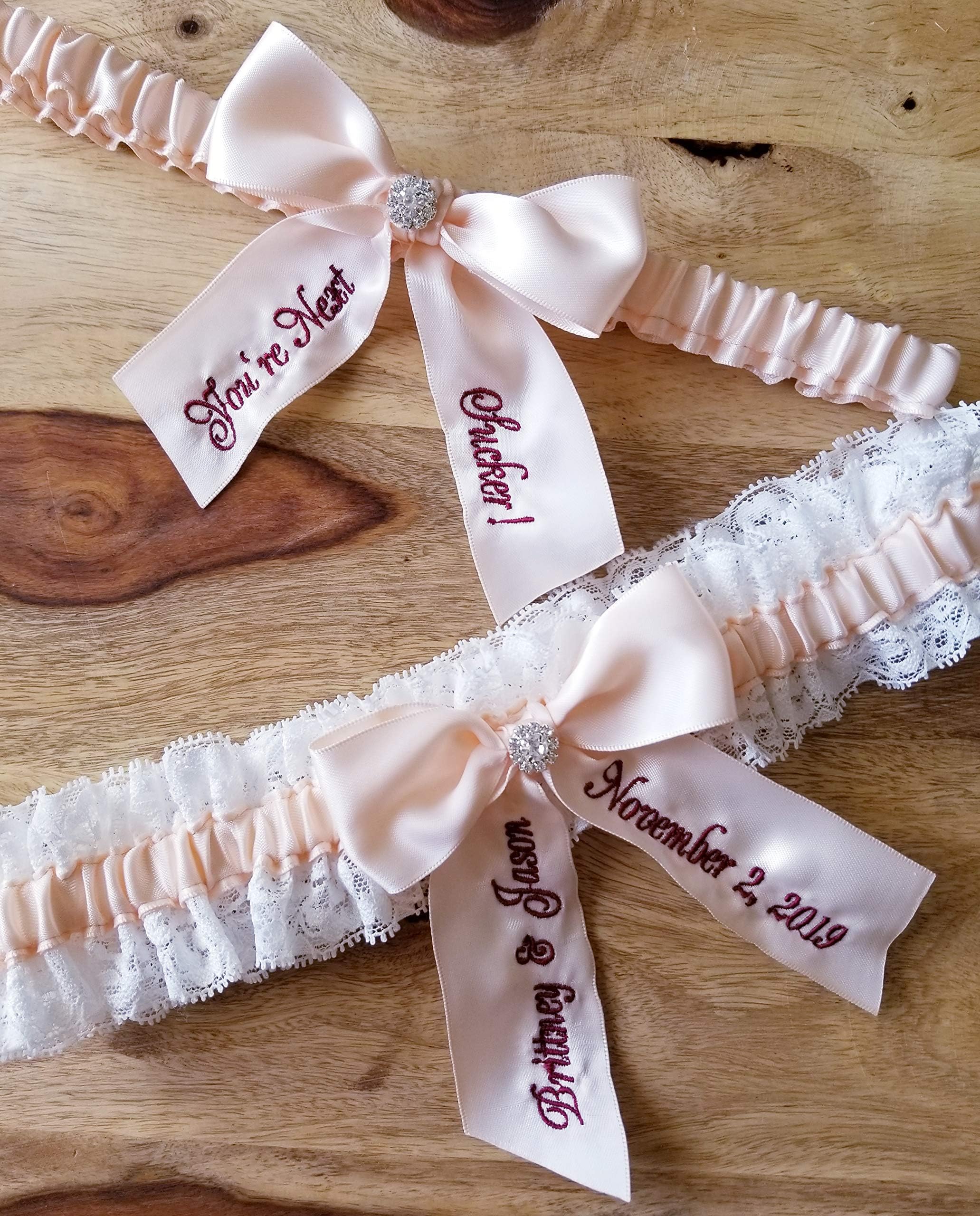 Champagne Garter Set White Lace Bridal Garter You're Next Garters