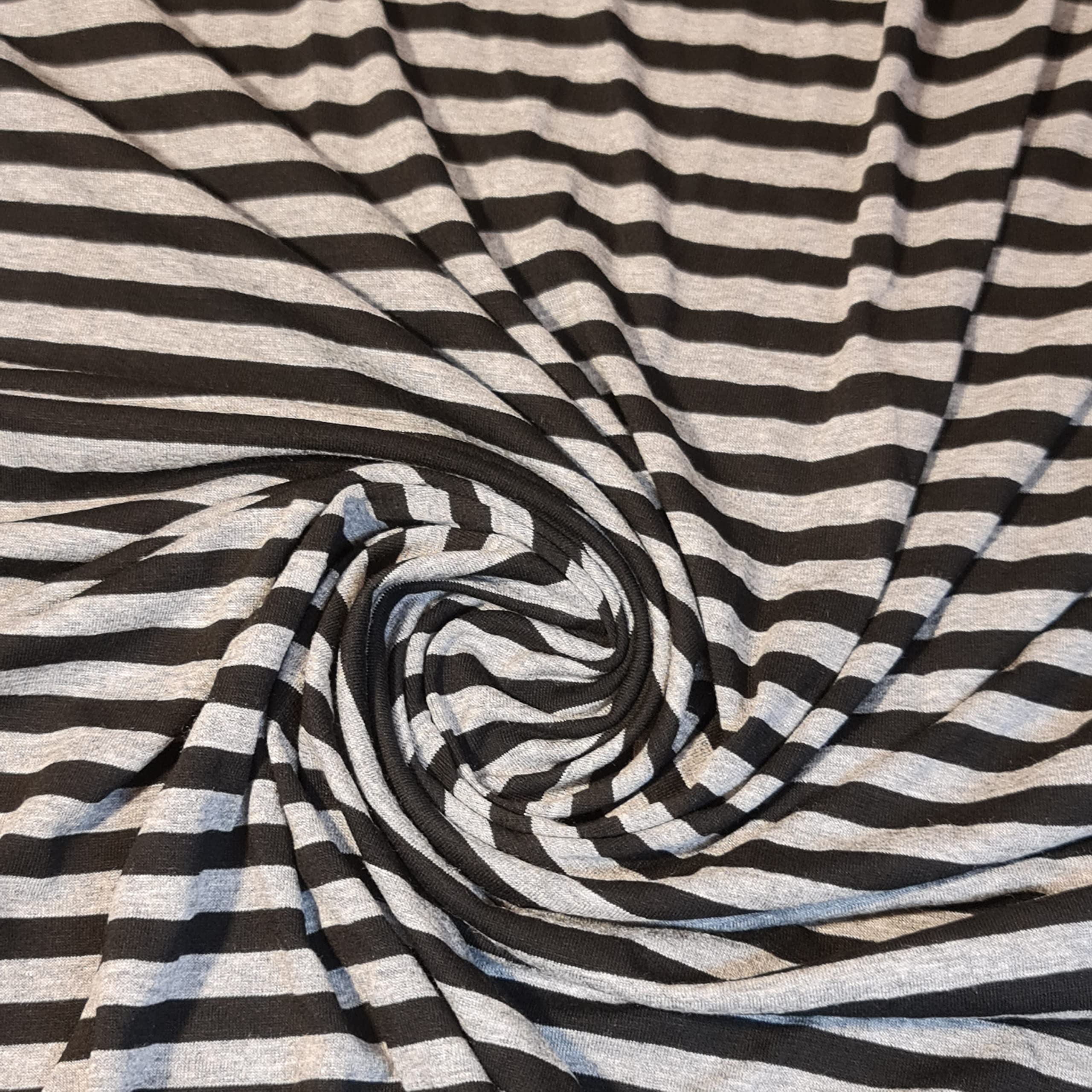 Soft Plain/Printed Cotton Jersey Stretch Knit T Shirt Baby Grow Craft Fabric Material 58" - 150 cm Wide Sold As 1 Meter Pre - Cut Lengths (Silver Black Stripe) — image 1